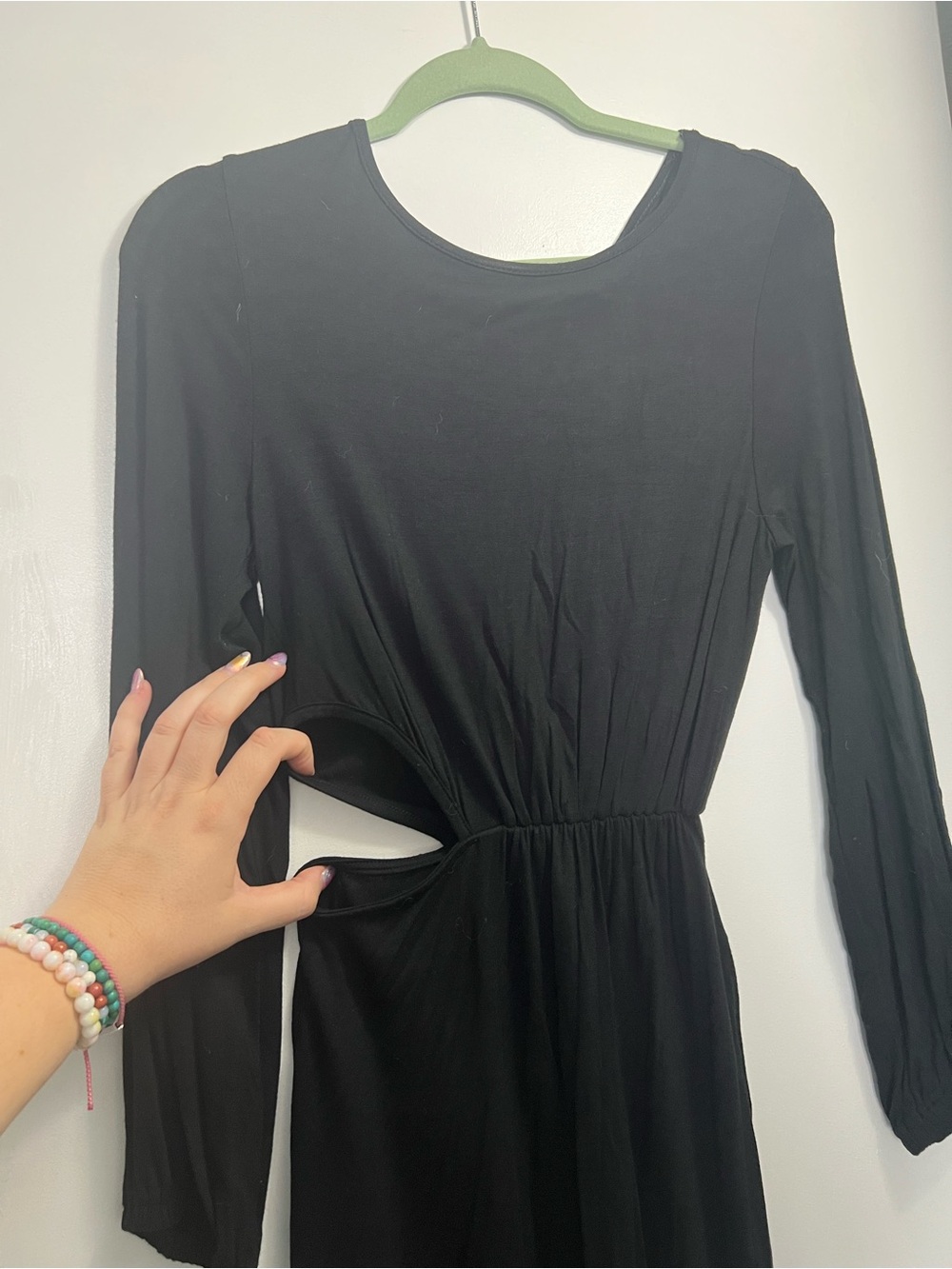 Anthropologie Black Long-Sleeve Cutout Midi Dress